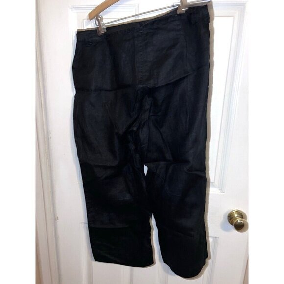 LINDEN HILL Womens Black Drawstring Pocket Crop Summer 100% Linen Pants Sz 16 - Picture 8 of 12